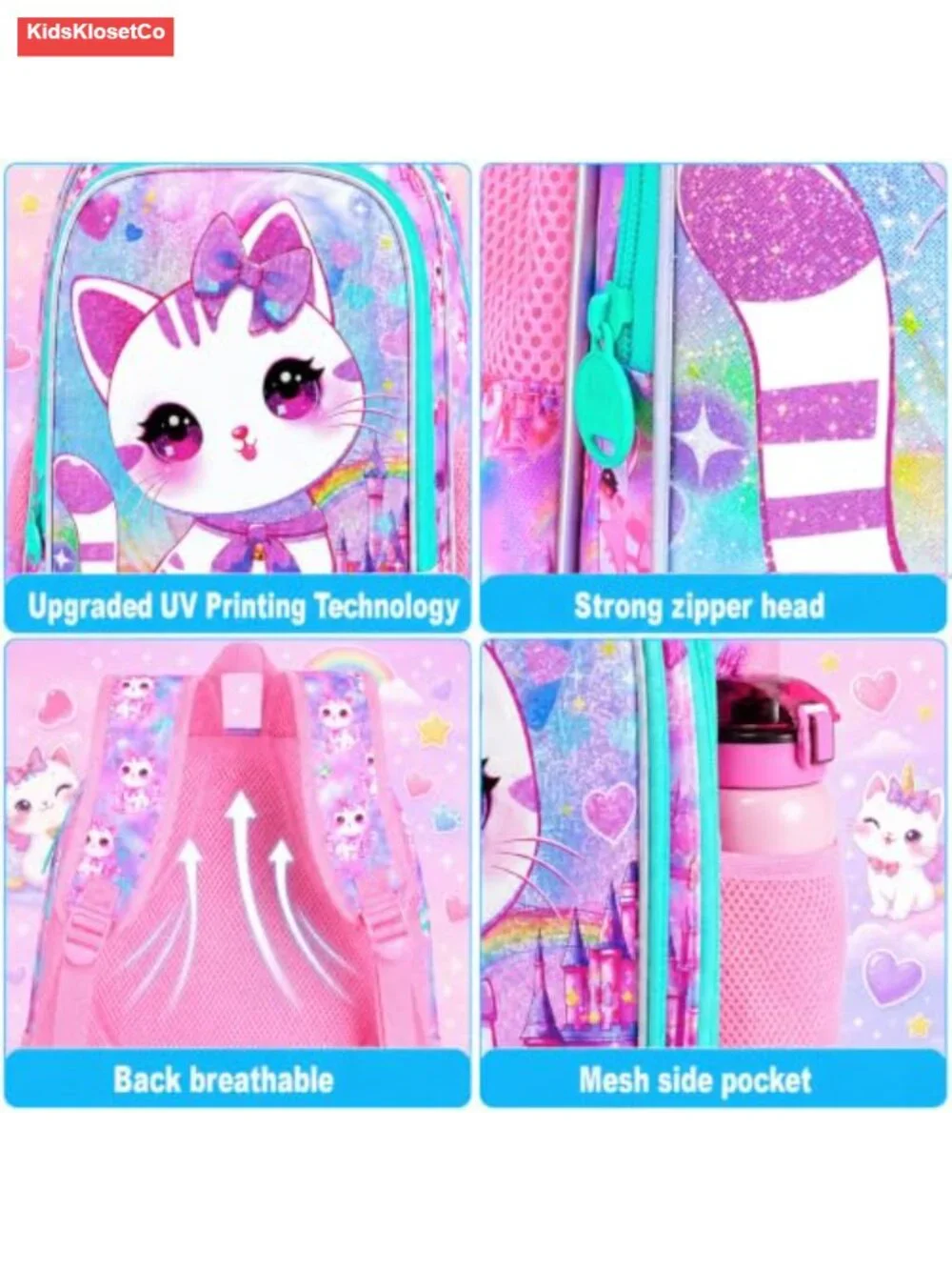 Cat Backpack Set with Lunch Box - Kids School & Travel Bag